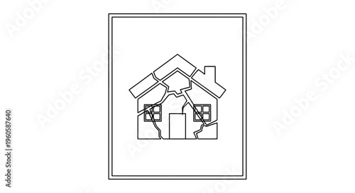 Abstract line drawing of a fractured dwelling depicting structural failure and collapse danger