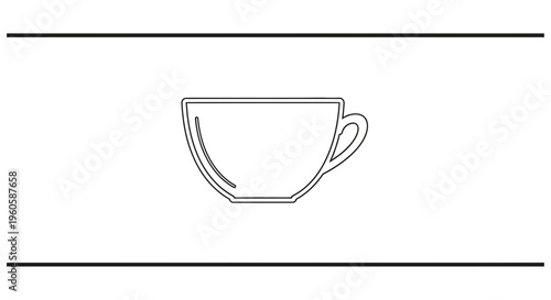 Minimalist black outline drawing of a classic empty ceramic beverage cup icon simple and elegant