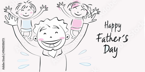 A father playfully lifts his children celebrating father s day joyfully