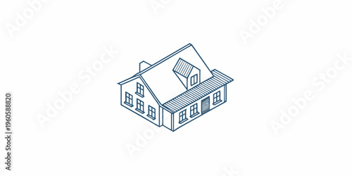 Line drawing of a simple gabled roof house with chimney