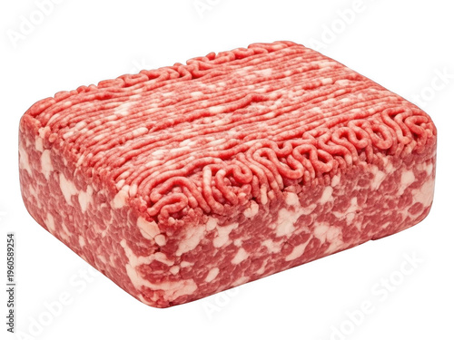 Raw ground beef patty meat block isolated on transparent background
