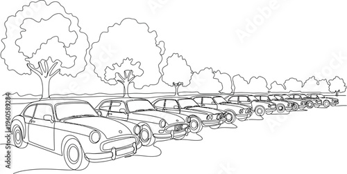 vintage car line art illustration