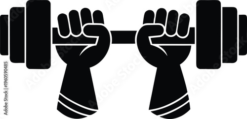Hands lifting a barbell weight strong arms and power depicted in silhouette