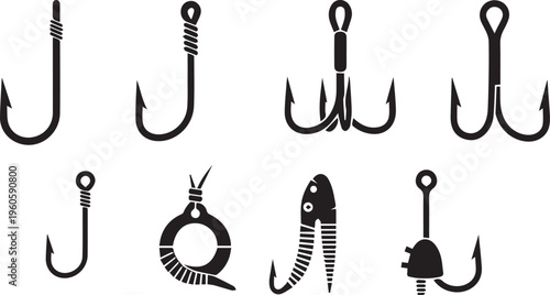 Professional Fishing Hooks and Lure Silhouettes Set