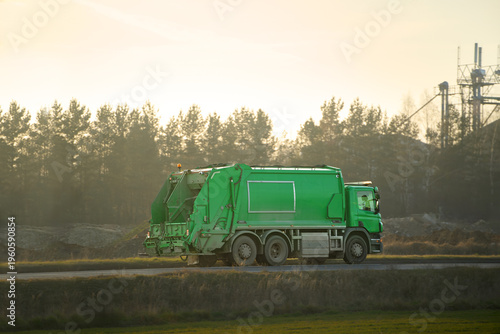 Morning drive of garbage collection truck