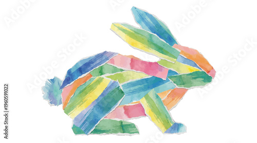 Watercolor rainbow rabbit vector illustration, colorful abstract bunny silhouette with brush strokes, artistic animal design for Easter and spring