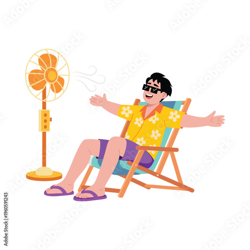 Sitting With Fan Vector Concept illustrations EPS File 