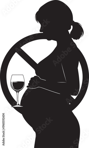 No alcohol pregnant women sign vector illustration, No alcohol during pregnancy symbol.