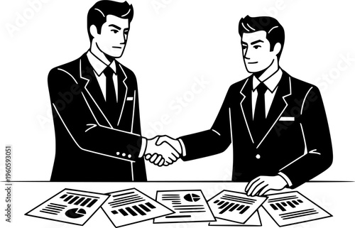 Investment banker men shaking hands over financial deal vector icon
