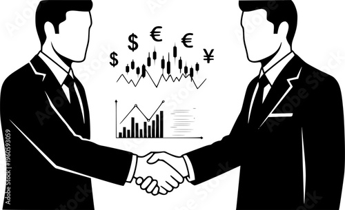 Investment banker men shaking hands over financial deal vector icon
