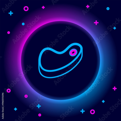 Glowing neon line Steak meat icon isolated on black background. Colorful outline concept. Vector