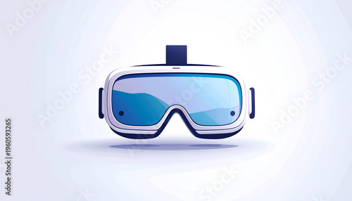 White VR headset with blue lenses providing virtual reality simulation technology