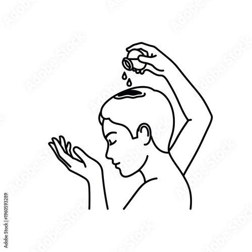 Hair Oil Ritual Line Icon – Avurudu Custom Symbol Sri Lanka