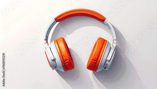 Wireless orange headphones on white surface studio shot audio equipment modern design