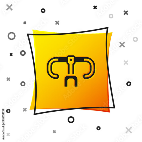 Black Bicycle handlebar icon isolated on white background. Yellow square button. Vector