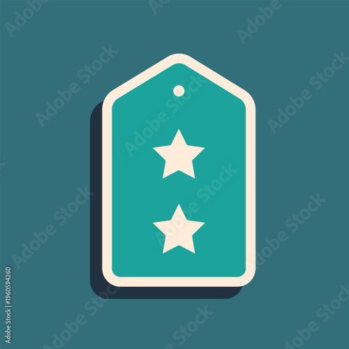 Green Military rank icon isolated on green background. Military badge sign. Long shadow style. Vector