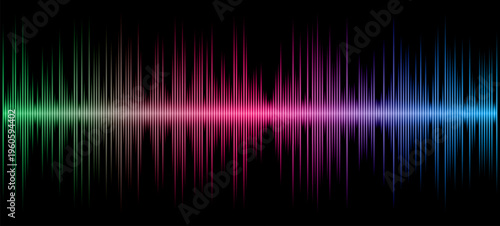Colored sound wave equalizer. Transmission of sound vibrations through light beams. Sketch for use in creative work.