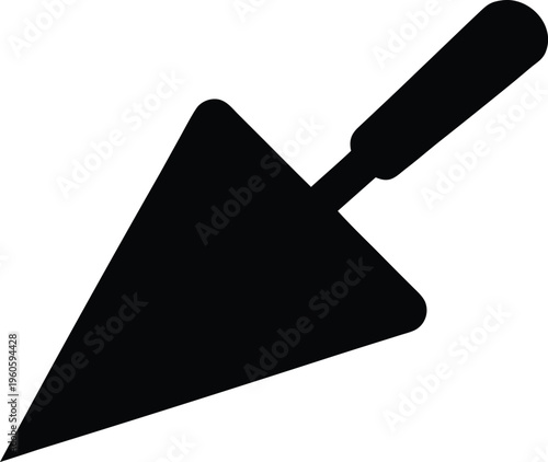 Black silhouette of a bricklaying trowel angled against a white background