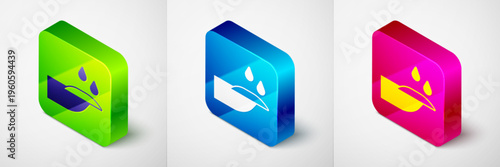 Isometric Nail manicure icon isolated on grey background. Square button. Vector