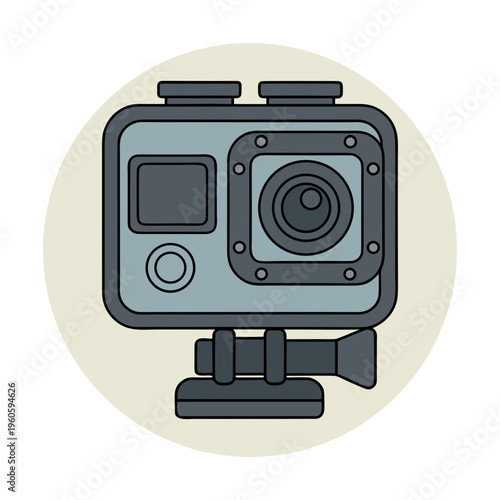 GoPro-style action camera on a mount with waterproof case