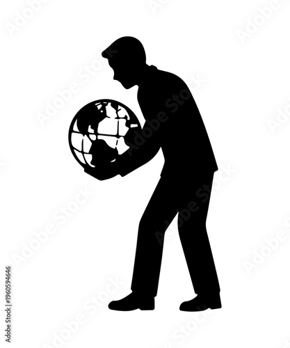 Man silhouette holding globe in hand