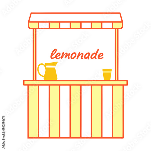 Illustration of a lemonade stand with a pitcher and cup on the counter