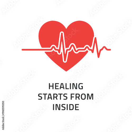 Heartbeat ekg line with heart - health and wellness concept