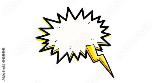 A comic book style illustration of an explosion with a lightning bolt