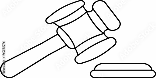 Simple black and white illustration of a gavel and sounding block