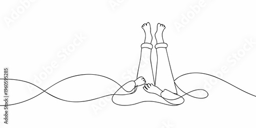Minimalist line drawing depicts legs raised in a relaxed upside down pose