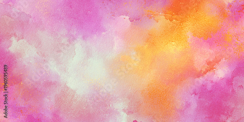 Vibrant watercolor background with pink, Orange, And white hues for creative design projects and artistic applications