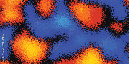 Abstract macro view of vibrant orange and yellow cells on a deep blue background.