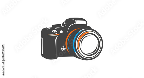 Modern DSLR Camera with Orange and Blue Accents, Professional Photography Equipment