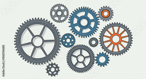 Gears Interlocking, Mechanical Parts, Teamwork Concept, Industrial Design