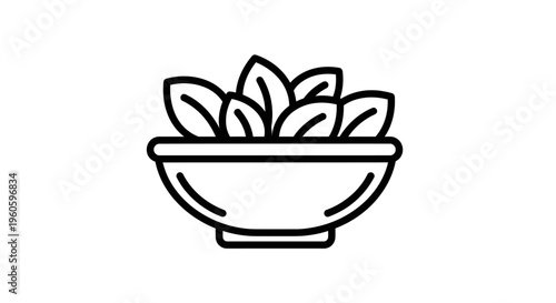 Healthy Salad Bowl Icon: Fresh Greens in a Simple Line Art Design