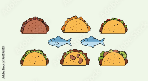Pixel Art Tacos and Fish: A Whimsical Food Illustration