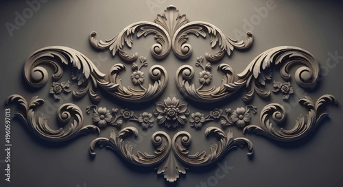 Elegant Baroque Swirl Ornament with Floral Accents - Luxury Decor Element