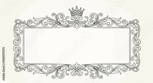 Elegant Vintage Frame with Crown and Swirls - Ornate Decorative Border