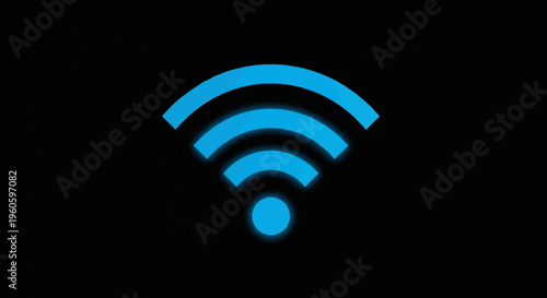 Glowing Blue Wi-Fi Symbol on Black Background - Wireless Internet Connection Concept