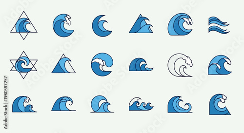 Ocean Wave Icons Set: Blue Water Symbols for Design and Branding