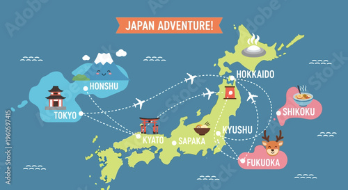 Japan Adventure Map: Travel Destinations, Landmarks, and Transportation