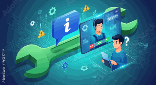 Online Technical Support Service with Wrench and Digital Interface