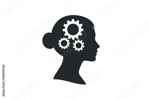 Woman profile silhouette with gears in head