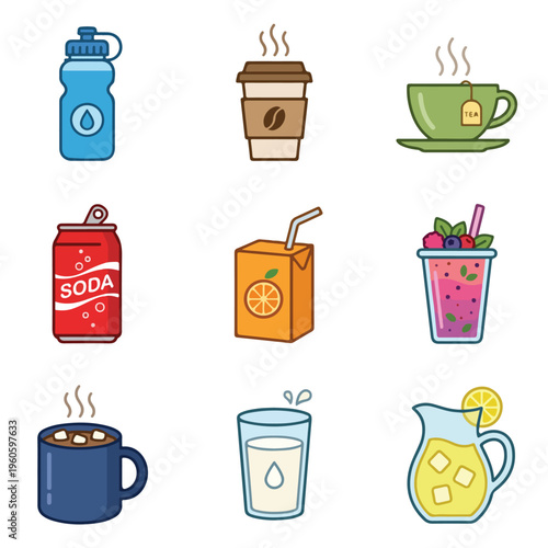 Drinks and Beverages Icon Set.