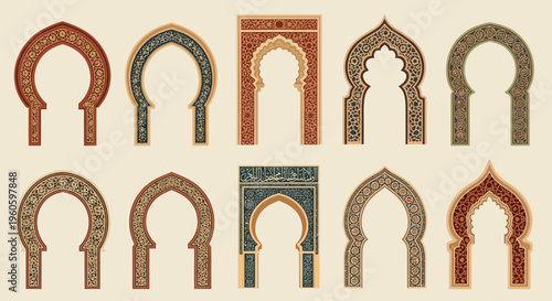 Ornate Islamic Arches: Collection of Decorative Moroccan Architectural Elements