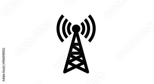 Radio Tower Icon with Signal Waves, Communication and Broadcasting Symbol