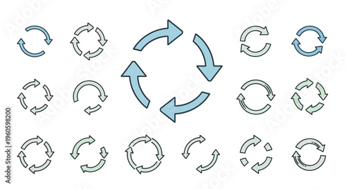 Recycle Arrows Circular Motion Icons Set, Refresh and Repeat Symbol Collection