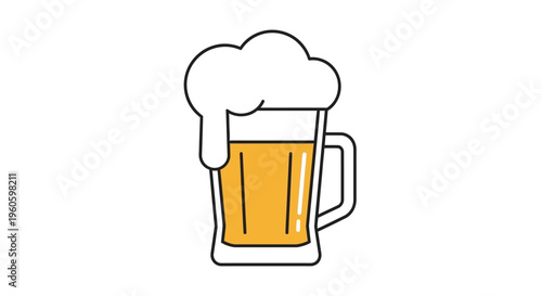 Refreshing Beer Mug with Overflowing Foam, Simple Flat Design Illustration