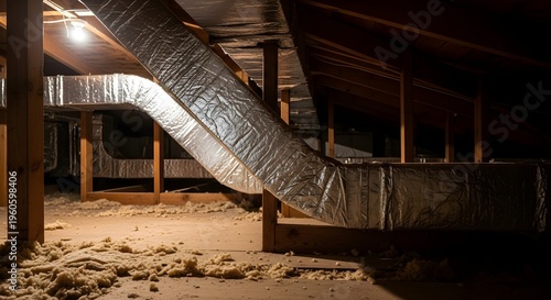 Abandoned industrial space with exposed ductwork and debris