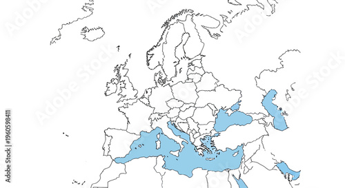 Map of Europe highlighting Mediterranean and Black Sea regions